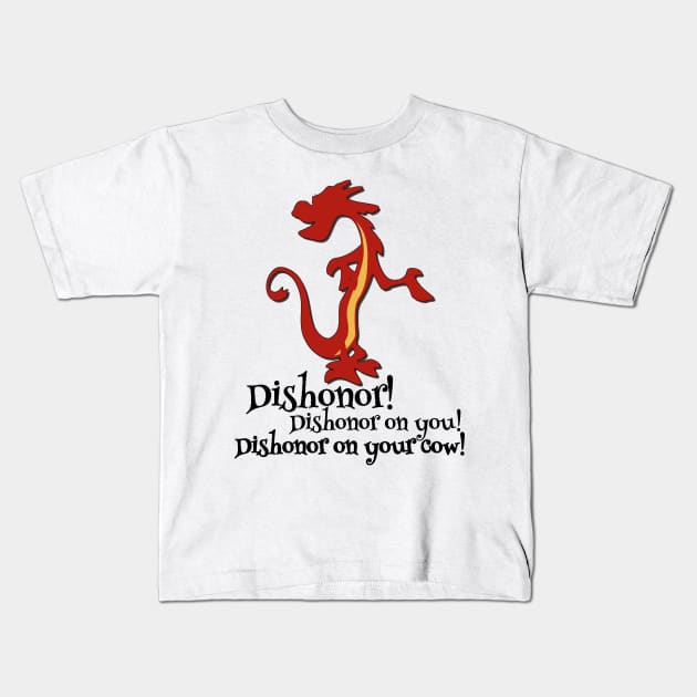 Mushu Mulan Dishonor Kids T-Shirt by baranskini